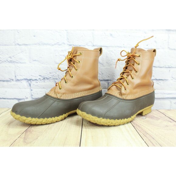 LL Bean Lace Up Unlined Ankle Duck Boots Brown Leather Size 9 M - Picture 2 of 10